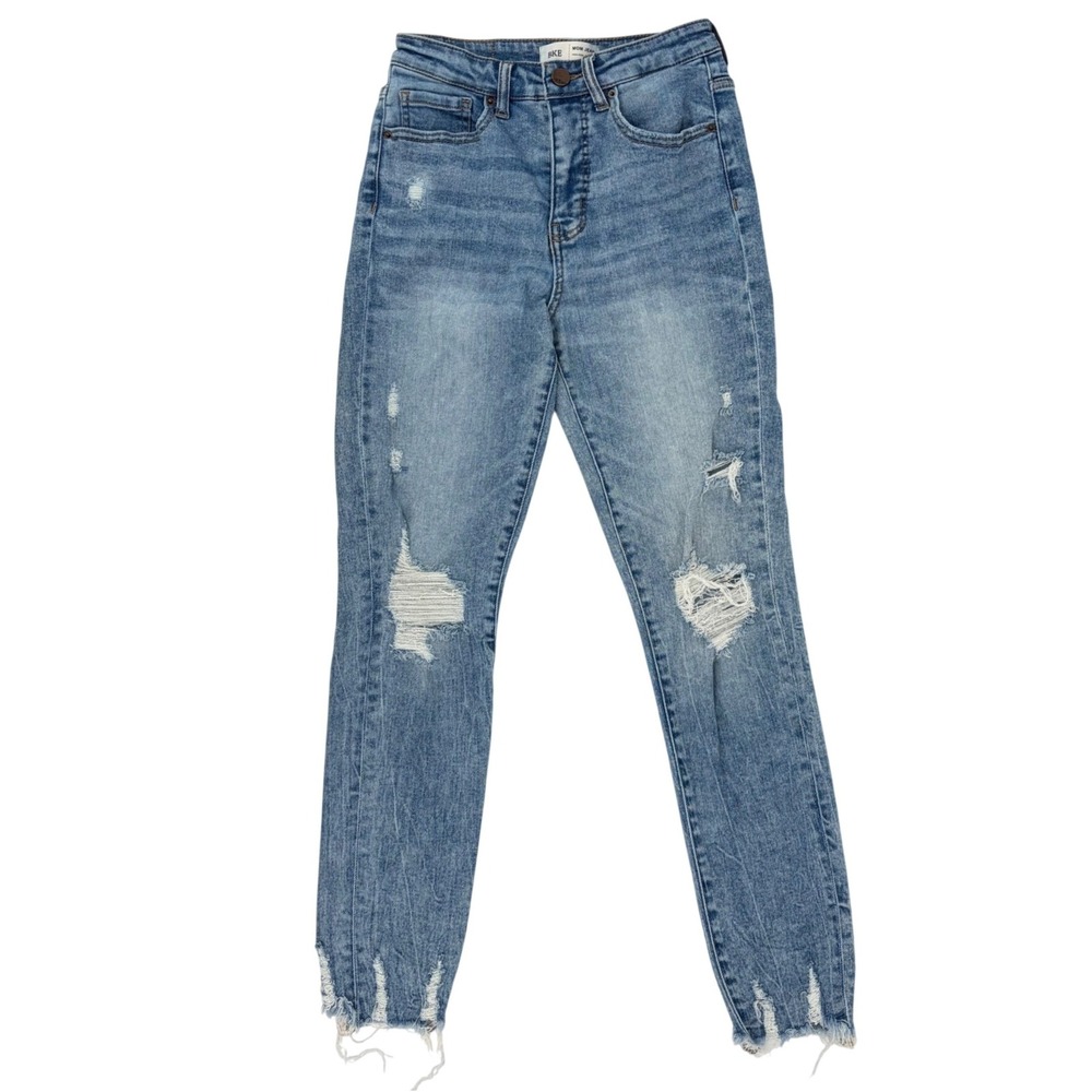 BKE Mom Jean High Rise Distressed Frayed Hem Denim Size 25 Grunge Streetwear
